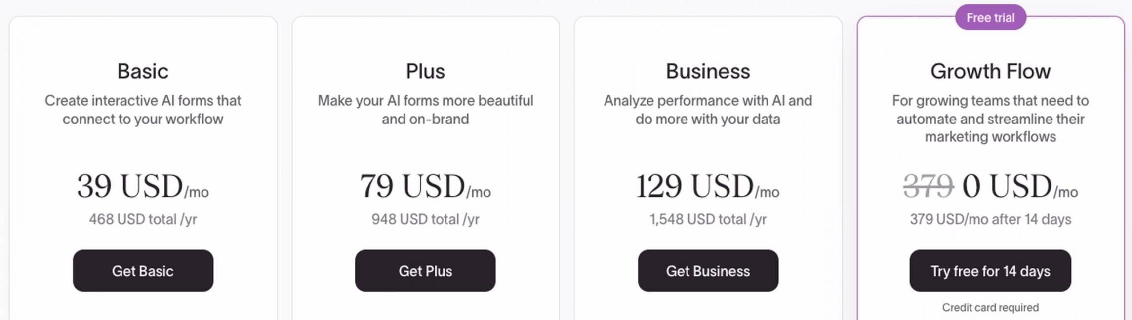 Typeform pricing