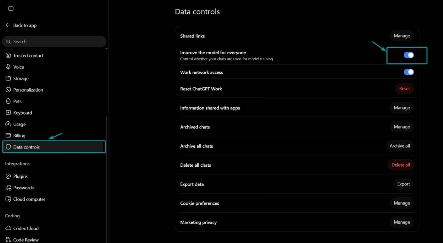 ChatGPT data controls